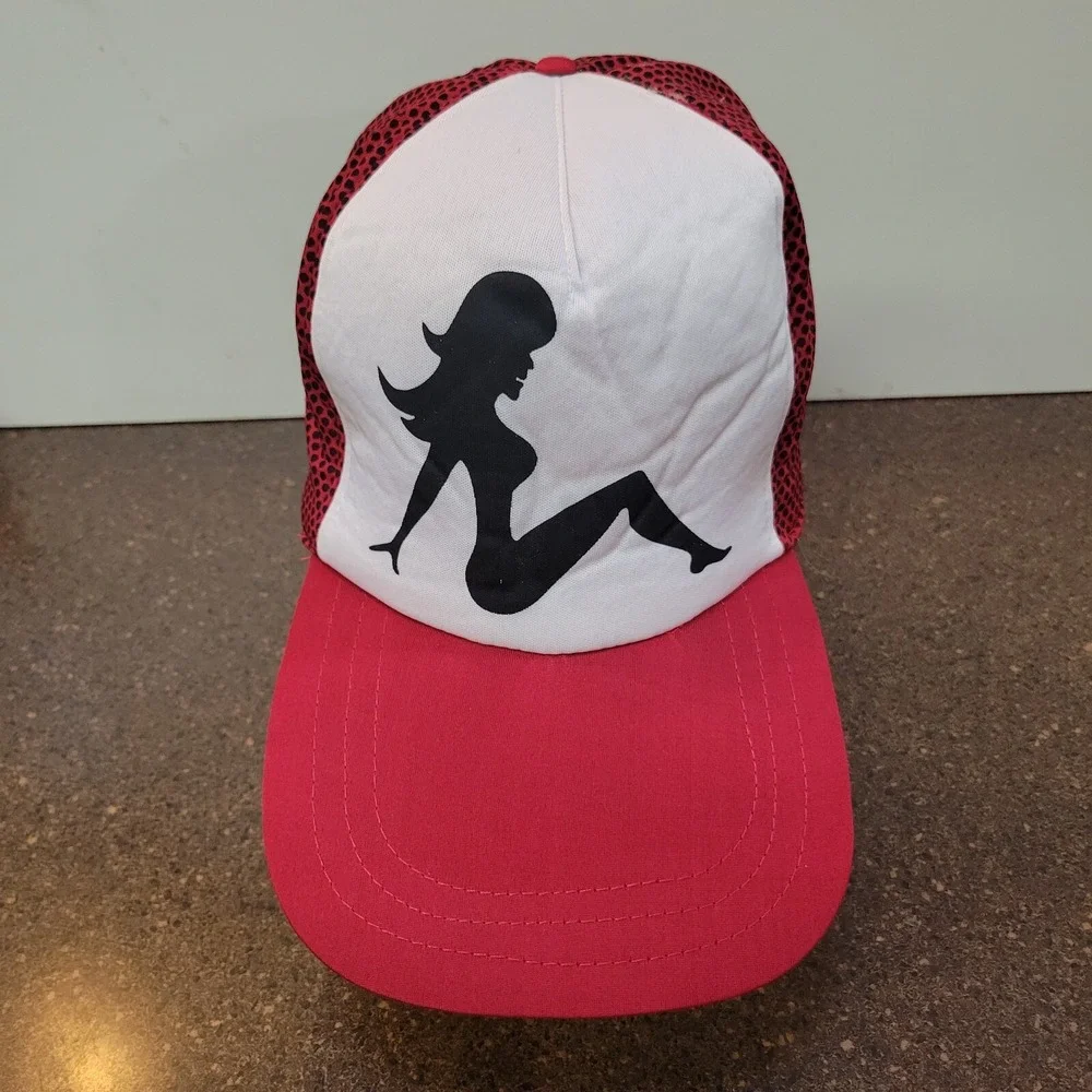 Elope Sexy Mud Flap Patched Baseball Cap Hat Women Red White Polka Dots Snapback